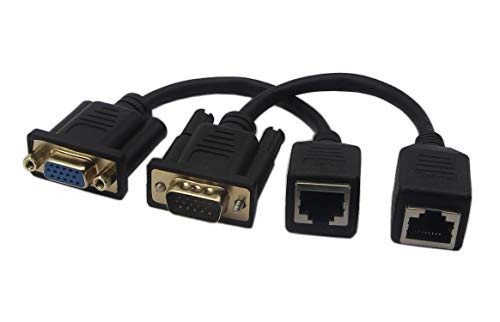 RJ45 VGAケーブル VGA 15ピン メス＆オス RJ45メス マルチメディア ビデオ用 Cat5 / 6 イーサネット LANコンソール VGA信号 コンピュータモニタ延長ケーブル (1ペア) 送料無料