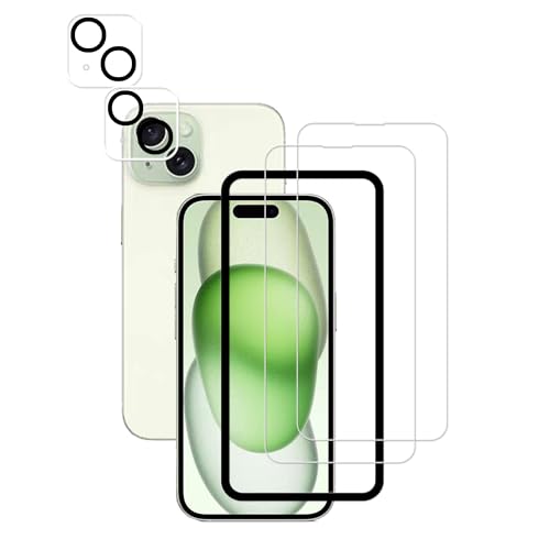 iPhone 15 ガラスフィルム iPhone15 カメラフィルム 強化ガラス 液晶画面 アイフォン15 保護 フィルム for アイフォン15 保護フィルム[2+2 枚セット+ガイド枠付き] 送料無料