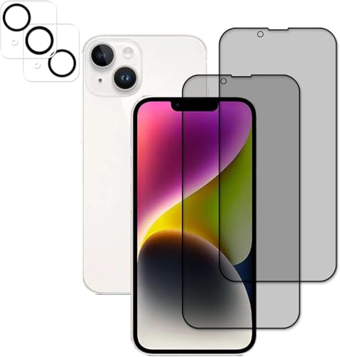 iPhone14 覗き見防止 ガラスフィルム 保護フィルム 強化ガラス 左右の視野 のぞき見防止カメラフィルム 液晶画面 保護フィルム[2+2枚入り] 送料無料