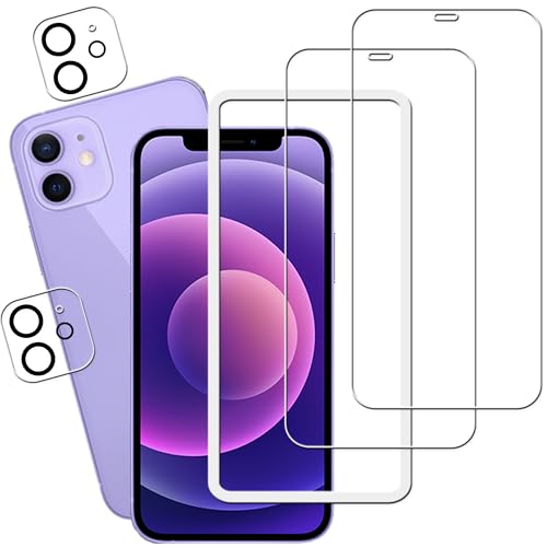 iPhone12 ガラスフィルム カメラフィルム 強化ガラス 液晶画面 アイフォン12 保護フィルム iPhone12 ガラスフィルム[2+2 枚セット] ガイド枠付き 送料無料