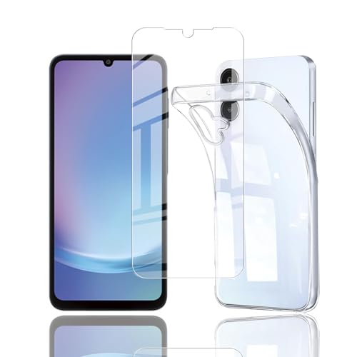Galaxy A25 5G ケース SC-53F SCG33 液晶保護フィルム 採用 高透過率 薄型 硬度9H 飛散防止処理 ケース クリア ソフト シリコン TPU 保護ケース 超軽量 衝撃防止 落下防止 手触り良い[1枚セットガラスフィルム+1個ケース TPU] 送料無料