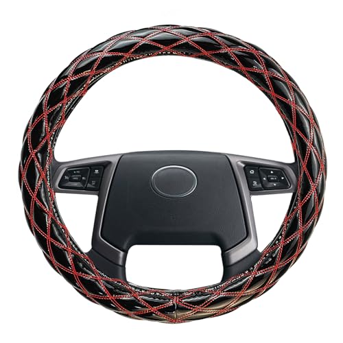 ハンドルカバー トラック 極太 2HS (45-46cm) ダブルステッチ 握り感 汚れ防止 トラック用品 ステアリングカバー 柔らかい 快適 デザイン感 艶あり ブラックxレッド 社外品 代替品