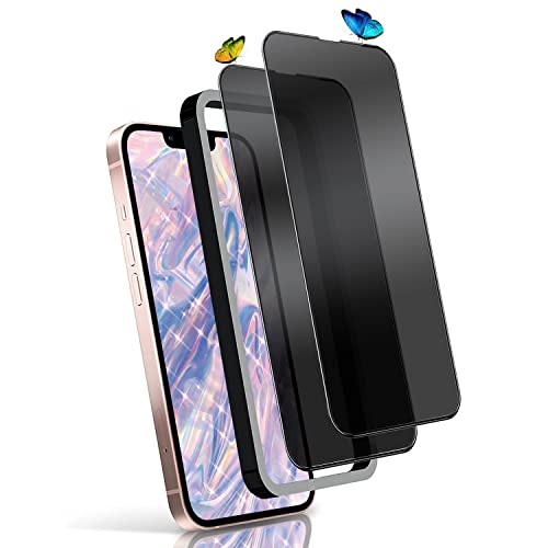 iPhone 13 / iPhone 13 Pro/iPhone 14 ガラスフィルム 強化ガラス [2枚入り28°覗き見防止フィルム] 硬度9Ｈ 滑らかなタッチ操作 指紋付着防止 自動吸着 飛散防止 気泡防止 全面保護 ガイド枠付き 送料無料