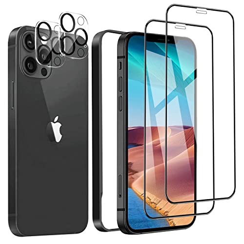 送料無料 iPhone 12 Pro ガラスフィルム 強化ガラス 高精細 6.1インチ 高透過率 硬度9Ｈ 全面保護 滑らかなタッチ操作 指紋付着防止 自動吸着 飛散防止 気泡防止 ガイド枠付き 貼り付けは簡単 [強化ガラスフィルム(2枚入り)＋レンズ保護フィ