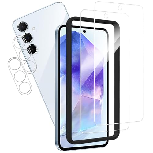 Galaxy A55 5G SC-53E SCG27 ガラスフィルム 強化ガラス カバー ギャラクシー a55 保護 ガイド枠付き フィルム 気泡レス 光沢 防指紋 撥水 防水 耐衝撃 全面 保護 フルセット [2+2枚セット指紋認証] 送料無料