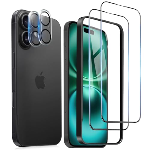 送料無料 iPhone 16 plus ガラスフィルム 強化ガラス 6.7インチ 高透過率 全面保護フィルム 硬度10Ｈ 滑らかなタッチ操作 指紋付着防止 気泡防止 ガイド枠付き 貼り付けは簡単 [アイフォン16 plus強化ガラスフィルム(2枚入り)＋レンズ保護フ