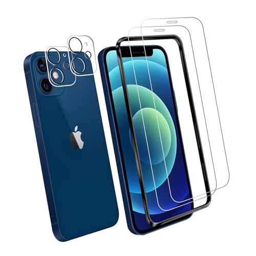 iPhone 12 mini ガラスフィルム [ガイド枠付き]2* 強化ガラス 2* カメラフィルム 液晶 ガラス 超薄型 保護フィルム 高透過率 硬度9H 気泡防止 飛散防止12 mini 対応 液晶保護フィルム [簡単貼り付け] 送料無料