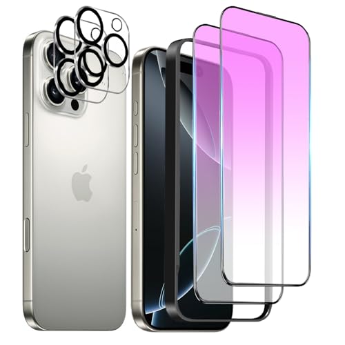 iPhone 16 Pro ガラスフィルム 強化ガラス 6.3インチ 全面保護 気泡防止 滑らかなタッチ操作 指紋付着防止 硬度10Ｈ ガイド枠付き 貼り付けは簡単 [アイフォン16 プロ 強化ガラスフィルム(2枚入り)＋レンズ保護フィルム (2枚入り)] 送料無料
