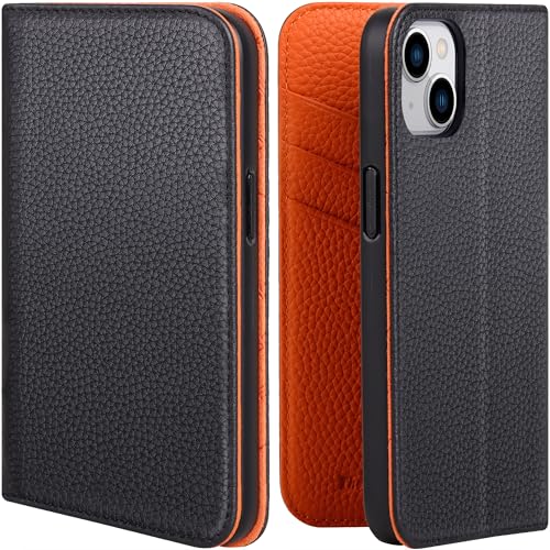 iPhone13 ケース 手帳型 本革 レザーケース スタンド 手帳型ケース カード収納 携帯ケース 全面保護 マグネット式 ソフト TPU スマホケース 6.1インチ対応 アイフォン13 シュリンクレザー 13 オレンジ 送料無料