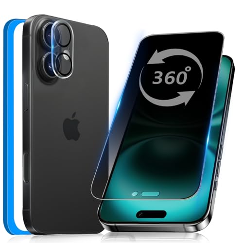 送料無料 iPhone16Plus ガラスフィルム 覗き見防止 360 全方向 液晶保護 フィルム のぞき見 強化ガラス アイフォン16プラス (6.7インチ) のぞき見防止 360° 上下左右 見えない 全面保護 指紋防止 気泡ゼロ 貼り付け簡単 ガイド枠付き カメラ