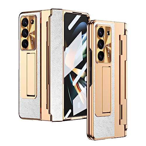 Galaxy Z Fold5 5G ケース フィルムとケース一体型 ペン収納 ギャラクシーZ フォールド5 カバー PU+PC素材ケース スタンド機能 磁気充電 軽量 耐衝撃 傷防止 おしゃれケース Galaxy Z Fold5 ケース (ホワイト)