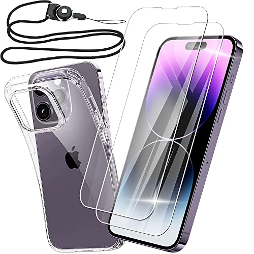 iPhone 14 Pro フィルム ケース ガラスフィルム (2枚) + 保護カバー (1枚) 透明保護ソフト シリコンケース 強化ガラス 硬度9H 撥油性 透明ケース iphone 14 pro 保護フィルム + TPU セット 送料無料