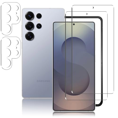 Galaxy S25 Ultra 5G ガラスフィルム + galaxy s25 ultra カメラフィルム 強化ガラス 指紋認証 硬度9H 耐衝撃 スクラッチ防止 自動吸着 露出オーバー防止 気泡ゼロ 指紋防止 ギャラクシー S25 Ultra 強化ガラス「2+2枚入」 送料無料