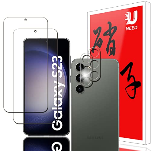 Galaxy S23 ガラスフィルム (2枚) +カメラフィルム (2枚) SC-51D / SCG19 フイルム 強化ガラス 液晶 保護フィルム ワンタッチ貼付け 気泡ゼロ ケースと干渉せず 硬度9H 飛散防止 指紋防止 送料無料