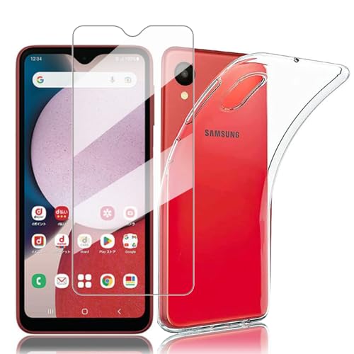 Galaxy A23 ガラスフィルム + クリア ケース 透明 ソフト Galaxy A23 5G SC-56C SCG18 用保護フィルム 1枚 硬度9H 高透過率 飛散防止 自動吸着 Galaxy A23 TPU保護ケース 1枚 軽量 衝撃吸収 傷つけ防止 携帯便利 滑り止め[1+1枚セット] 送料無料