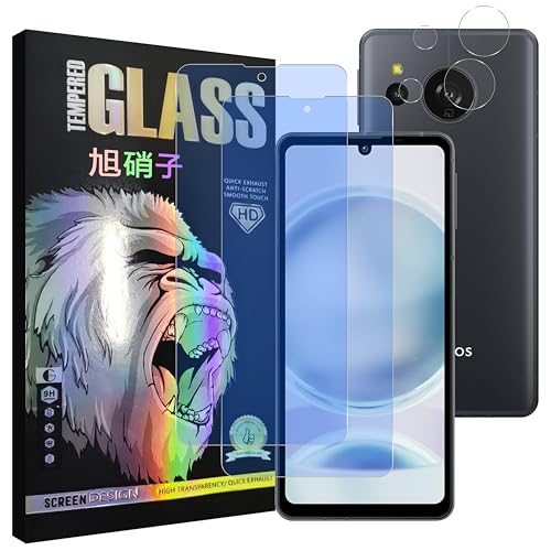 AQUOS Sense 8 フィルム ブルーライトカット SH-54D SHG11 ガラスフィルム (2枚入り) + レンズフィルム (2枚入り) 液晶 保護フィルム 強化ガラス レンズ保護フィルム 耐衝撃 飛散防止 超薄 気泡ゼロ 3D Touch対応 高感度 指紋防止 超耐久 送料無料