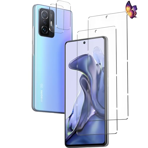 Xiaomi 11T 5G ガラスフィルム (2枚) +カメラフィルム (2枚) Xiaomi 11T Pro 5G フイルム 強化ガラス 液晶 保護フィルム ワンタッチ貼付け 気泡ゼロ ケースと干渉せず 硬度9H 飛散防止 指紋防止 送料無料