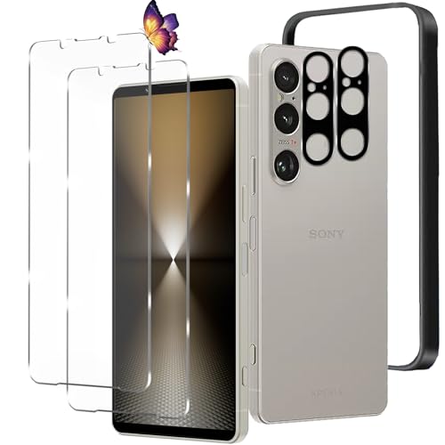 XPERIA 1 VI ガラスフィルム (2枚) +カメラフィルム (2枚) エクスペリア 1 VI フイルム 強化ガラス 液晶 保護フィルム ワンタッチ貼付け 気泡ゼロ ケースと干渉せず 硬度9H 飛散防止 指紋防止 送料無料