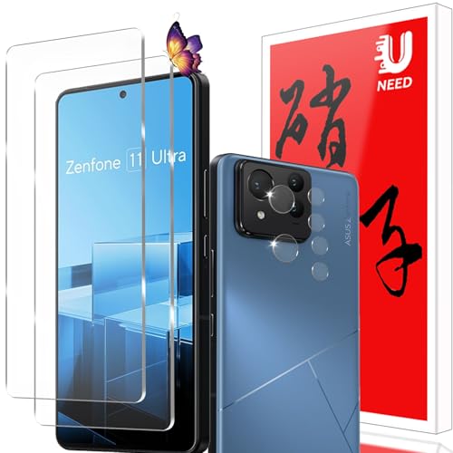 Zenfone 11 Ultra ガラスフィルム (2枚) +カメラフィルム (2枚) ASUS Zenfone 11 Ultra フイルム 強化ガラス 液晶 保護フィルム ワンタッチ貼付け 気泡ゼロ / ケースと干渉せず 飛散防止 指紋防止 指紋認証対応 送料無料