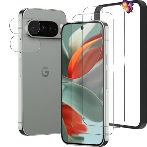 Google Pixel 9 Pro XL ガラスフィルム (2枚) +カメラフィルム (2枚) ピクセル9 プロ XL フイルム 強化ガラス 液晶 保護フィルム ワンタッチ貼付け 気泡ゼロ / ケースと干渉せず 飛散防止 指紋防止 指紋認証対応 送料無料