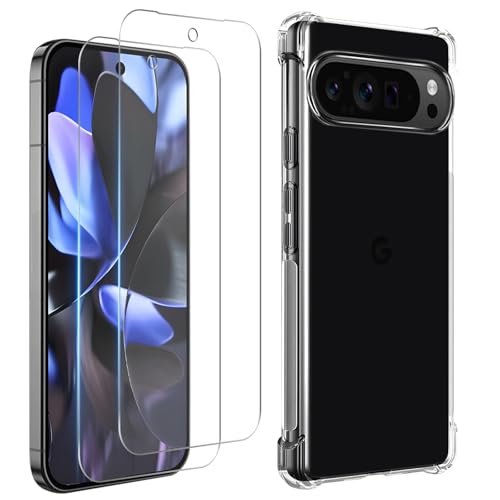 Google Pixel 9 Pro XL ケース + フィルム (2枚入り) グーグルピクセル9 Pro XL ガラスフィルム 液晶保護フィルム 強化ガラス 飛散防止 3D Touch対応 高感度 指紋防止 カバー 柔軟 TPU 全透明 滑り止め 落下防止 すり傷防止 柔軟 軽量 薄型 送料無料