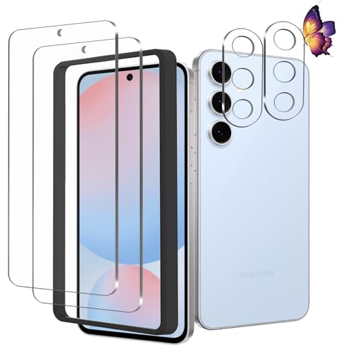 Galaxy S24 FE ガラスフィルム (2枚) +カメラフィルム (2枚) ギャラクシー S24 FE フイルム 強化ガラス 液晶 保護フィルム ワンタッチ貼付け 気泡ゼロ / ケースと干渉せず 飛散防止 指紋防止 指紋認証対応 送料無料