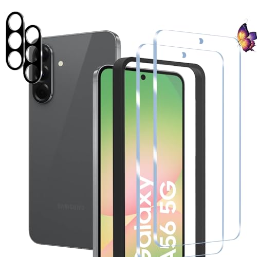 Galaxy A56 5G ラスフィルム (2枚) +カメラフィルム (2枚) ギャラクシー A56 5G 保護フィルム 強化ガラス 液晶 保護フィルム ワンタッチ貼付け 気泡ゼロ ケースと干渉せず 硬度9H 飛散防止 指紋防止 送料無料