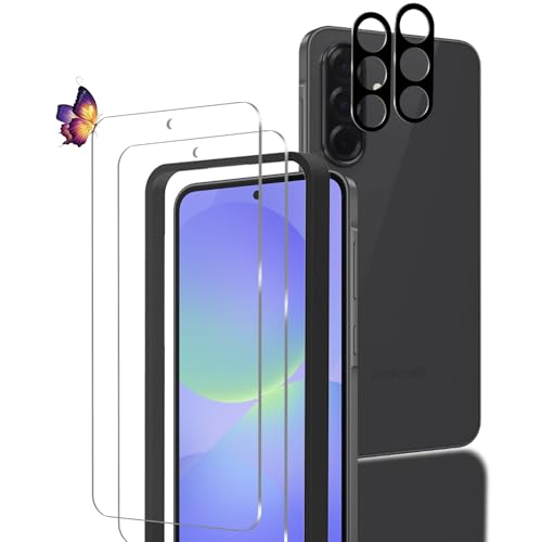 Galaxy A36 5G ガラスフィルム (2枚) +カメラフィルム (2枚) Galaxy A36 5G 強化液晶 / 保護 ワンタッチ貼付け 気泡ゼロ ケースと干渉せず 硬度9H 飛散防止 指紋防止 送料無料