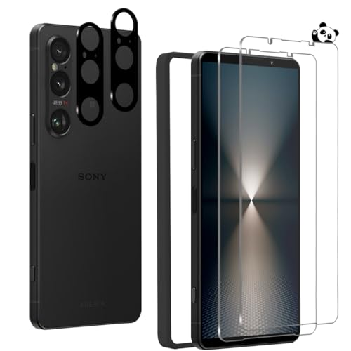 Xperia 1 VII 保護フィルム 2枚+ Xperia 1 VII カメラ保護 2枚+ガイド枠付き 表面硬度9H Xperia 1 VII フィルム ワンタッチ貼付け 気泡ゼロ 衝撃 ソニーエクスペリア 1 VII用の ガラスフィルム 超クリアな画質 高光沢 自動吸着 耐油性 送料無料