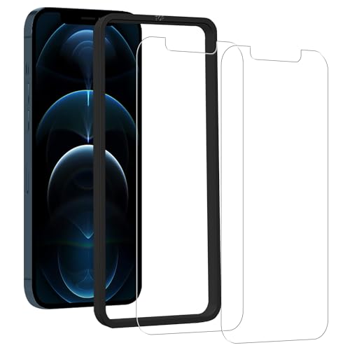 iPhone12 / iPhone 12 Pro フィルム ガラスフィルム 強化ガラス 指紋防止 液晶 保護 アイフォン12フィルム [ (2枚) ガラスフィルム ＋ガイド枠付き] 送料無料