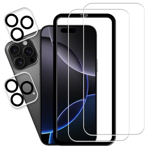 iPhone16 Pro ガラスフィルム 保護フィルム 強化ガラス 指紋防止 液晶 保護 [ (2枚) ガラスフィルム ＋ (2枚) カメラフィルム＋ガイド枠付き] アイフォン16Proガラスフィルム アイフォン16 Pro フィルム レンズカバーiPhone16ガラスフィルム 送料無料
