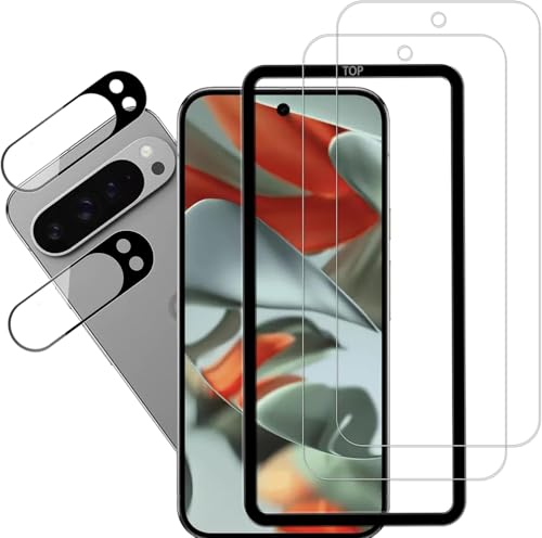 Google Pixel 9 Pro ガラスフィルム 保護フィルム 強化ガラス 指紋防止 液晶 保護 フィルム レンズカバー [ (2枚) ガラスフィルム ＋ (2枚) カメラフィルム＋ガイド枠付き] 送料無料
