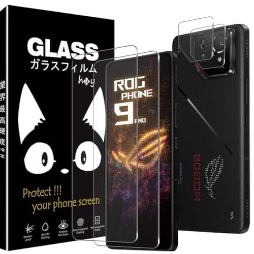 ASUS ROG Phone 9 フィルム 保護フィルム 2枚 + Aカメラフィルム 2枚 強化ガラスフィルム 硬度9H 高 透過率 耐衝撃 飛散防止 傷防止 気泡ゼロ 耐指紋 自動吸着 撥油性 送料無料