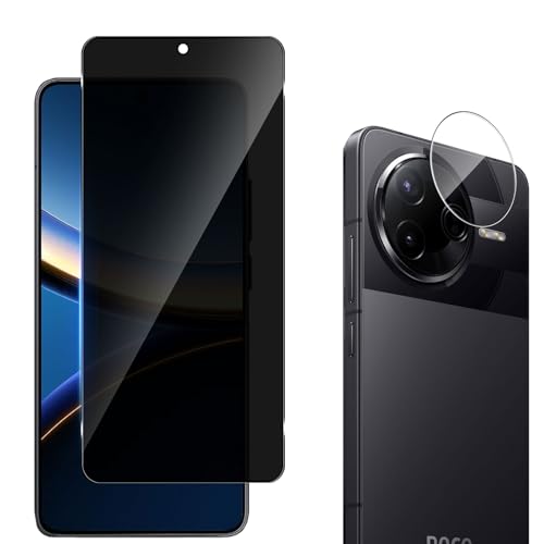 Xiaomi POCO F7 PRO/F7 Ultra ガラスフィルム 覗き見防止 + カメラフィルム 強化ガラス 保護フィルム プライバシーフィルム 指紋認証耐衝撃 指紋防止 防水 気泡防止[1 + 1枚セット] 送料無料