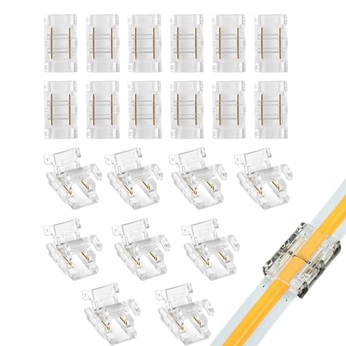 2ピンLEDライトストリップコネクタ 20個パック-8mm ハンダ不要のクイックアダプター (単色5V/12V/24V LEDストリップ用) -耐久性のあるPVC&銅 安定した接続のための透明な端子 送料無料