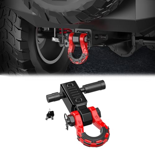 車 シャックルヒッチレシーバー 牽引フック 8ton トレーラー ヒッチ フック アルミニウム合金製 8トン牽引力 カート トラック オフロード キャンピング 保護カバー付き 防錆 救助 弓型 (レッド)