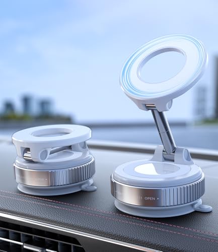 スマホホルダー 車載 マグネット式 車載電話ホルダー 360°調整可能 マグネット 折りたたみ式 吸盤式 車載ホルダー iPhone MagSafe シリーズおよびすべての電話用ホワイト