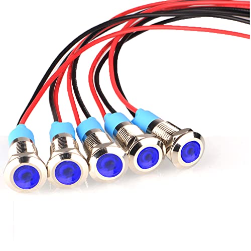 8mmAC / DC 12-24V LED 防水インジケータライト パイロットライトシグナル インジケータ ブルー 5個 送料無料
