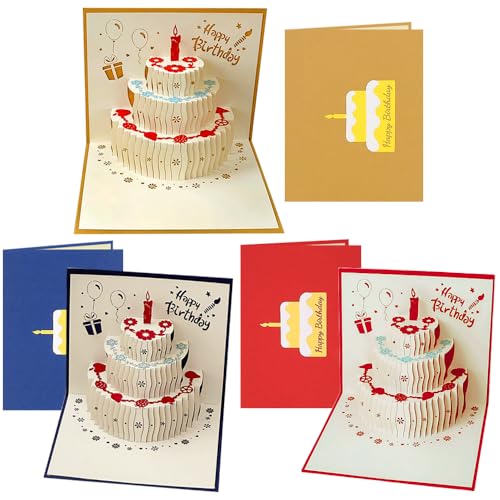 バースデーカード 3枚セット 3D立体 誕生日 メッセージ ポップアップ グリーティング バースデ カード お誕生日 祝い 感謝 封筒付き (タイプD) 送料無料
