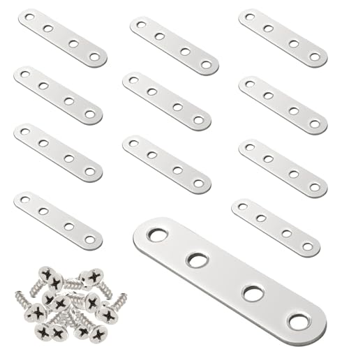 家具 固定 ジョイント金具 フラット 棚受け金具 接合金具 12個入り 76×16×2mm フラットプレート プレート金具 家具の固定板 ブラケット金具 ネジ付き 送料無料