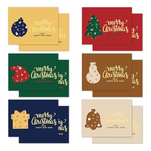 クリスマスカード 12枚入り グリーティングカード クリスマス ミニ メッセージカード 多種類 お祝いカード プレゼントカード 感謝状 お礼 ツリー サンタ (B) 送料無料