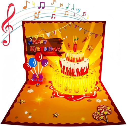 誕生日カード 音楽付き 光り メロディバースデーカード 3Dポップアップ 立体 封筒付き 折りたたまれたハッピーバースデー 祝福カ 記念日 お誕生日 カード 寄せ書き 手作りの贈り物 お祝いカード ステッカーや封筒付き 送料無料