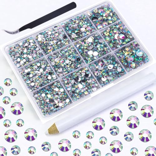 ネイルラインストーン ネイルアートパーツ ラインストーン 3mm /4mm /5mm /6mmX3 ラウンド樹脂クリスタル キラキラ 宝石 DIY ネイルを飾て 手芸パーツ 大容量セット 収納ケース付き (丸型 AB ) 送料無料