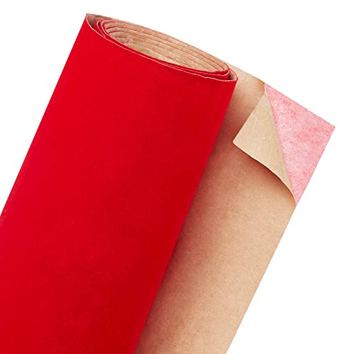 生地 ビロード ベルベット 粘着 貼りビロード生地 ベルベット生地 明るい赤色 幅40cm 厚さ0.06cm ポリエステル ベロア 貼りシート付 防水 工芸品作り ジュエリーボックス装飾 ギフトバッグ素材 2m