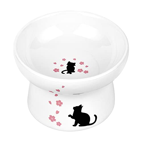 脚付フードボウル 猫食器陶器 食べやすい猫えさ皿 猫柄ペットボウル 吐き戻し防止 洗いやすい 小型犬にも