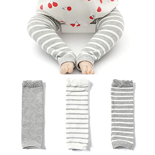 3足組 レッグウォーマー ベビー 足首ウォーマー 赤ちゃん服 コットン (グレー&ホワイト)