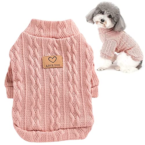 犬服 犬用 セーター 春 秋 冬 ニット セーター 犬用コスチューム 犬服 セーター 洋服 猫 ドッグウェア 防寒着 暖かい 可愛い おしゃれ 小型犬 中型犬 (L ピンク)