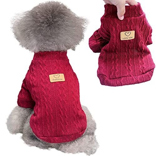 犬服 犬用 セーター 春 秋 冬 ニット セーター 犬用コスチューム 犬用セーター 犬服 セーター 洋服 猫 ドッグウェア 防寒着 暖かい 可愛い おしゃれ 小型犬 中型犬 (L ワインレッド)