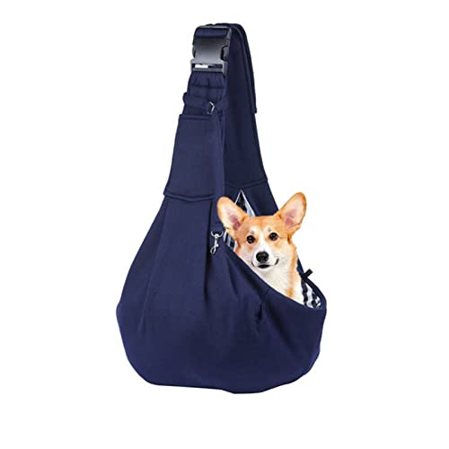 ペットスリング ペット バッグ 抱っこ紐猫や小型犬 キャリーバッグ 斜めショルダーバッグ お出かけ抱っこ 飛び出し防止用ストラップ付き ポケット付き 通気性 調節可能安全ロープ付き12kgまでの耐久性 (ネイビ)