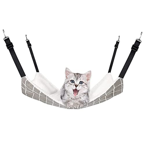 猫 ハンモックはんもっくキャット 椅子 ケージ用 大きい 耐荷重6KG サイズ調整可能 48cm x 38cm ペット 遊び場 通気性 金具丈夫 冬夏両用長さ調節可能 両面使用 (グレーグリット M) 送料無料
